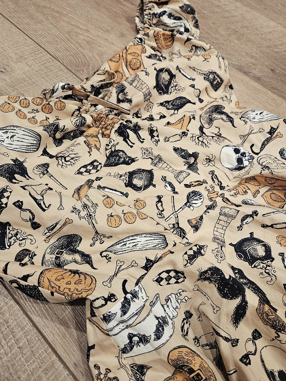 Halloween Witchy Gothic Cottagecore 100% Cotton Dress Cat Skull Pumpkin Print M - Picture 6 of 16